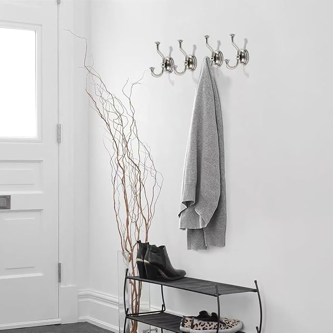khtumeware 1 Pack 4-1/2 inch Zinc Alloy Vintage Wall Brushed Satin Nickel Large Coat Hooks Suitable for Tile, Wood Board, Glass Walls, Bathroom, Entrance Hall, Kitchen, Multi-Functional Robe Hooks