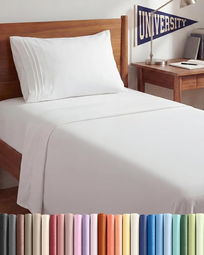 Twin XL Size 3 Piece Sheet Set - Comfy Breathable & Cooling Sheets - Hotel Luxury Bed Sheets for Women & Men - Deep Pockets, Easy-Fit, Extra Soft & Wrinkle Free Sheets - White Oeko-Tex Bed Sheet Set