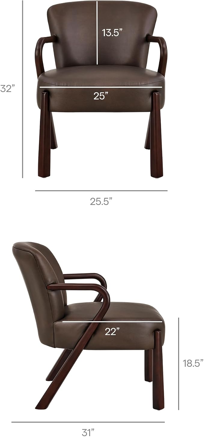 Modway Arden Faux Leather Upholstered Accent Armchair in Espresso – Mid-Century Modern Lounge Chair with Curved Wood Frame