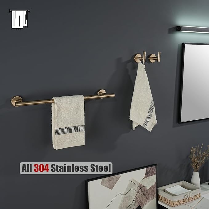 JQK Champagne Bronze Towel Bar, 19 Inch 304 Stainless Steel Thicken 0.8mm Towel Rack Bathroom, Towel Holder Wall Mount, Useable Length 16 Inch, TB110L16-CB