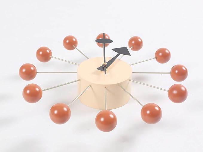 SHISEDECO Mid Century Retro Design Painted Solid Wood Non Ticking Decorative Modern Silent Wall Clocks for Home, Kitchen, Living Room, Office etc. (Ball Clock in Orange)