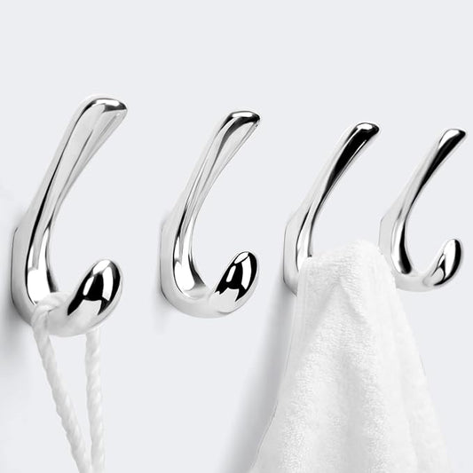 4 Pack Towel Hooks for Bathrooms Wall Mounted, Polished Chrome Bathroom Hooks for Towels, Robe & Towel Hook for Wall, Modern Bath Towel Hook