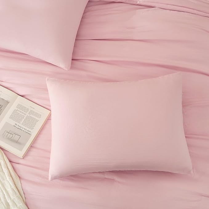 WRENSONGE Full Size Comforter Sets - 3 Pieces Soft Pink Comforter Prewashed Soft Lightweight for All Seasons, Fluffy Down Alternative Comforter Full Size with 2 Pillow Shams