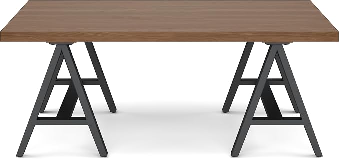 SIMPLIHOME Sawhorse 48 inch Wide Rectangle Industrial SOLID WALNUT WOOD and Metal Coffee Table in Walnut for the Living Room and Family Room