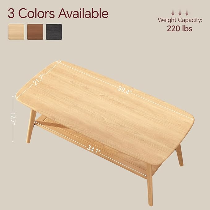 Coffee Table Small Solid Wood Center Table Mid Century Vintage Living Room Coffee Table, Original 39.37 Inch