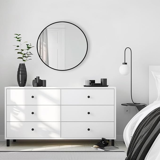 Round Mirror 24 inch, Black Circle Mirror, Black Round Bathroom Mirrors, Circle Wall Mirrors for Bathroom, Living Room, Hallway, Vanity, Over Sink, Mantel