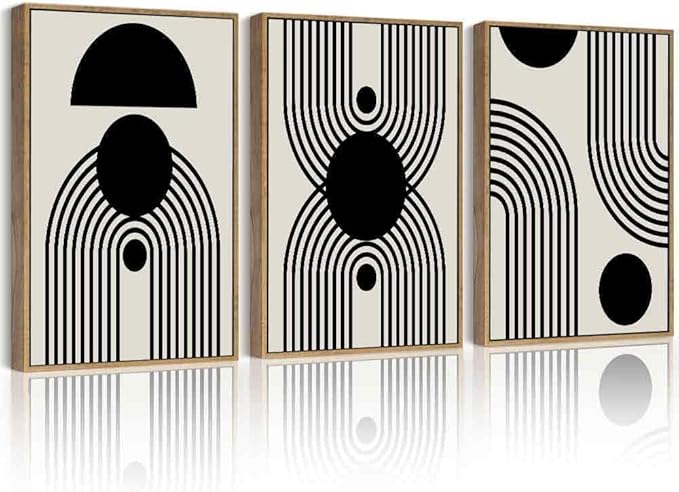 Drsoum Black Abstract Boho Wall Art Framed Modern Bohemian Wall Decor Geometry Lines Prints Ready to Hang 11x14in Natural Framed