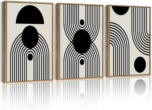 Drsoum Black Abstract Boho Wall Art Framed Modern Bohemian Wall Decor Geometry Lines Prints Ready to Hang 11x14in Natural Framed