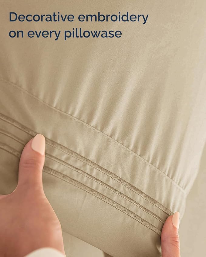 Twin XL Size 3 Piece Sheet Set - Comfy Breathable & Cooling Sheets - Hotel Luxury Bed Sheets for Women & Men - Deep Pockets, Easy-Fit, Extra Soft & Wrinkle Free Sheets - Beige Oeko-Tex Bed Sheet Set