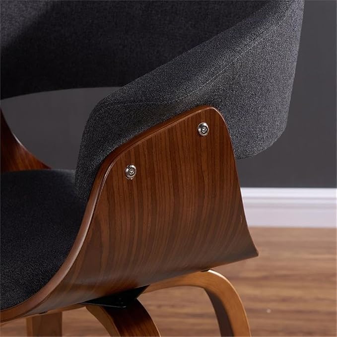 Pemberly Row Mid-Century Modern Fabric and Bent Wood Accent Dining Chair, 29" H, Charcoal Gray and Walnut Finish, Curved Frame, Polyester Foam Cushion, Living Room, Hallway, or Bedroom Seating