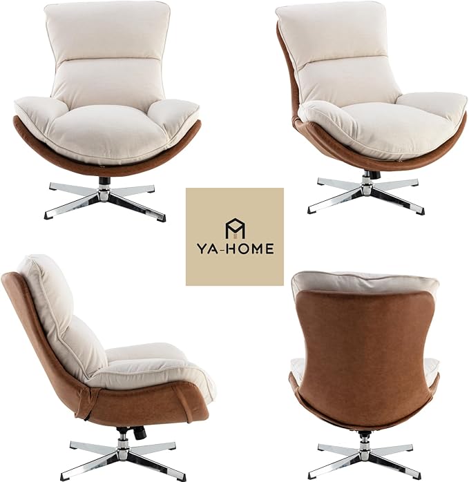 Modern Swivel Accent Chair, Comfy Upholstered Linen Fabric Lounge Chair Sofa Chair with High Backrest, Rocking Chair for Living Room Bedroom, 1pc, Beige