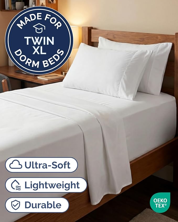 Extra Deep Twin XL Sheet Set - 4 Piece College Dorm Bed Sheets Set with Extra Deep Pockets - Ultra-Soft, Comfy & Breathable Bedding for Women, Men, Kids & Teens - Wrinkle Free & Fade Resistant - White
