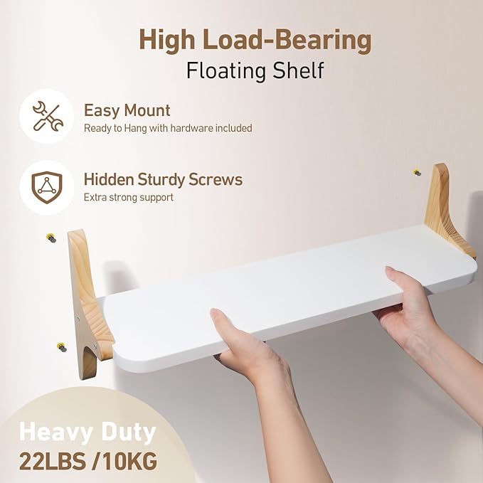 Wooden Floating Shelves for Wall, 23.6" W x 6" D x 0.8" H Large Wall Shelves, Hanging Storage Shelf with Sturdy Brackets for Living Room, Kitchen, Bathroom, Bedroom Decor, Walnut, 2 Packs