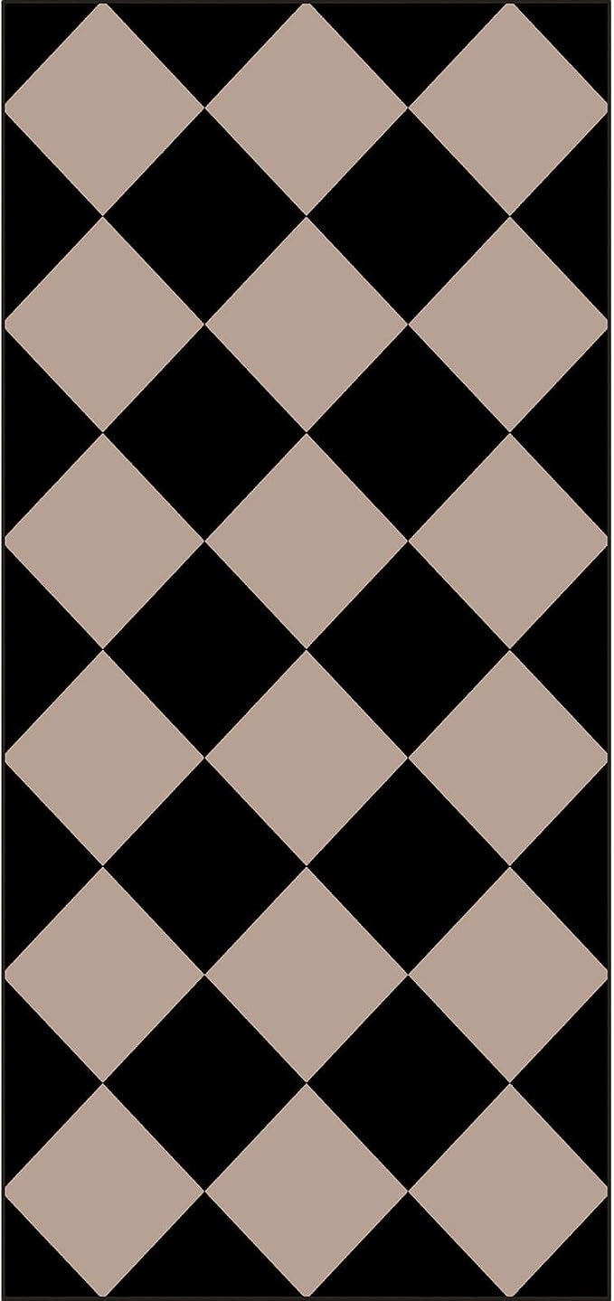 Front Door Mat Indoor Entrance - 2x4.3 Ft Black Tan Non-Slip Washable Outdoor Porch Rug Doormats Geometric Checkered Diamond Layered Rug for Front Door Kitchen Hallway Bedroom Laundry Room