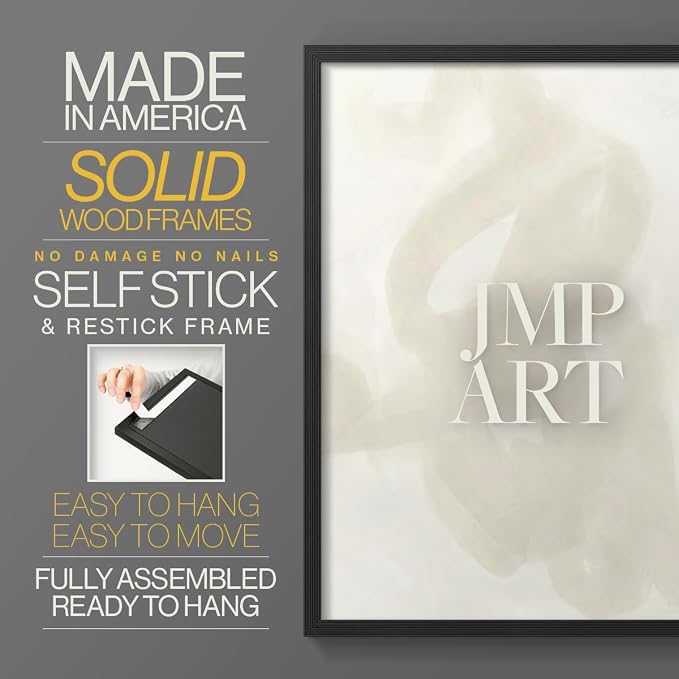 Renditions Gallery Set of 2 Peel & Stick Framed Prints, Abstract Wall Art, Beige and White Aesthetic Wall Decor, Re-Stickable - Ready to Hang - 11"x14" - Black Frame LT588