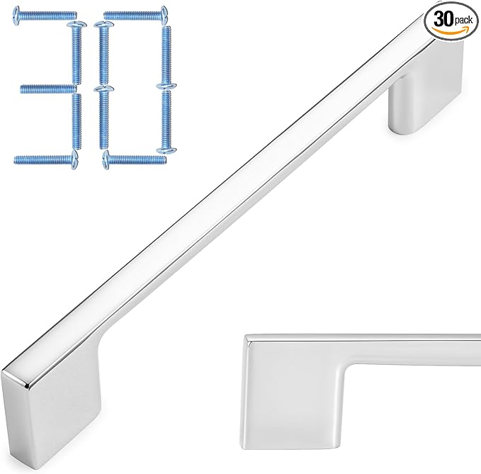 KOOFIZO 30 Pack 5 Inch Polished Chrome Kitchen Cabinet Pulls Chrome Cabinet Handles Chrome Cabinet Hardware for Kitchen Cabinets Drawer P01 Dresser Cupboard Bedroom Bathroom
