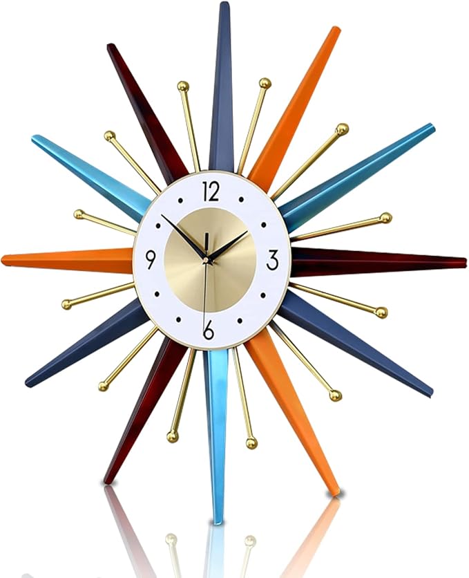 FIELDY Large Wall Clock 27.5 Inch Mid Century Wall Clocks Starburst Clock Non Ticking Battery Operated 3D Wall Clocks Home Décor for Living Room, Kitchen, Dining Room, Bedroom
