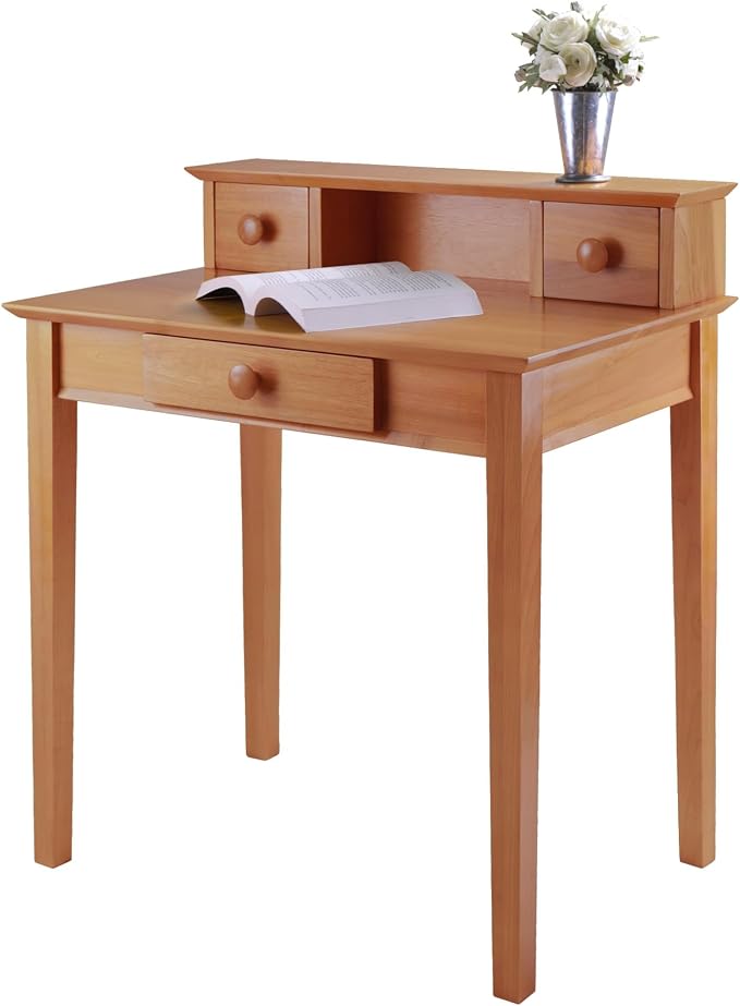 Winsome Studio Writing Desk with 3 Drawers in Honey, Classic Small Home Office Computer Table, Sturdy Furniture for Bedroom, Living Room, Compact & Convenient for Small Spaces