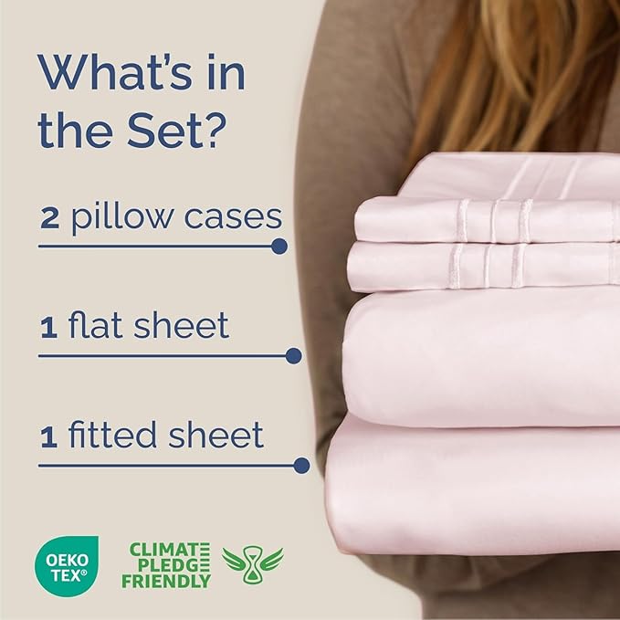 Cal King Size 4 Piece Sheet Set - Comfy Breathable & Cooling Sheets - Hotel Luxury Bed Sheets for Women & Men - Deep Pockets, Easy-Fit, Soft & Wrinkle Free Sheets - Lavender Pink Oeko-Tex Bed Sheets