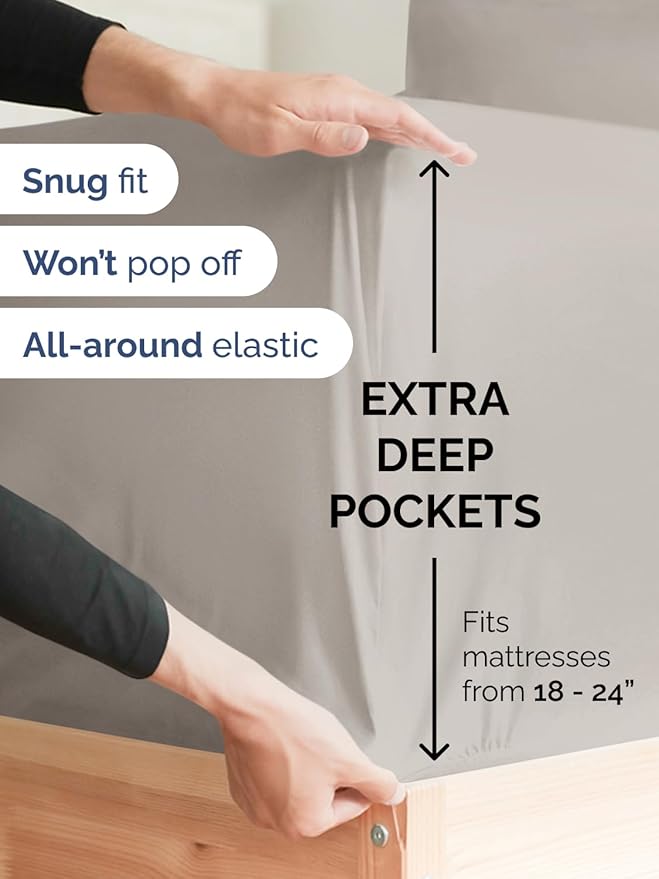 Extra Deep Twin Sheet Set - 4 Piece Breathable and Cooling Sheets - Hotel Luxury Bedding for Women, Men, Kids & Teens - Easy & Secure Fit - Soft, Wrinkle Free & Comfy - Extra Deep Pockets - Light Grey