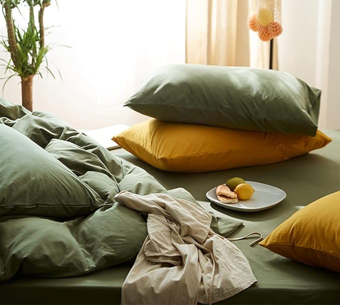 Omelas Olive Green Duvet Cover Full Size Avocado Green Modern Minimalist Style Solid Color Bedding Set Soft Lightweight Microfiber Quilt Cover with Zipper Closure Corner Ties, No Comforter