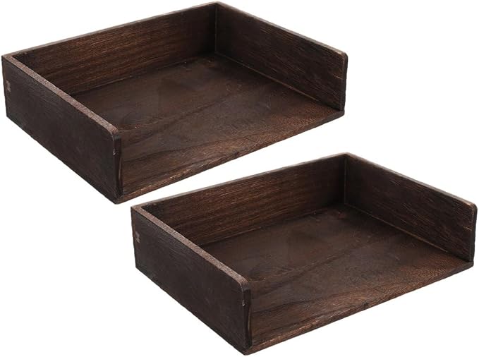Homoyoyo 2pcs Vintage Solid Wood Desktop Organizer with Design Natural Wood Finish for Office Supplies and Books Stylish Storage for Home and Study Rooms
