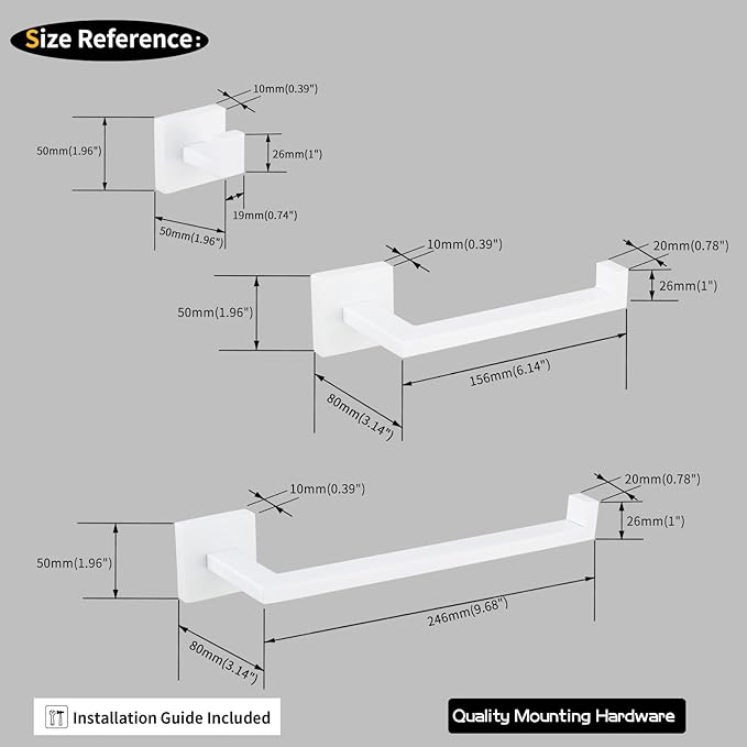GERZWY Bathroom 3-Pieces Hardware Sets Stainless Steel - Toilet Paper Holder Towel Ring Coat Hook, White