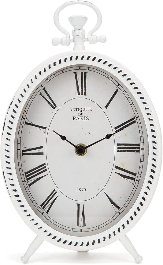 NIKKY HOME Vintage Table Clock, Metal White Table Clock Retro Non-Ticking Desk Clock Battery Operated Antique Non-Alarm Clocks for Bedroom Living Room Indoor Decoration