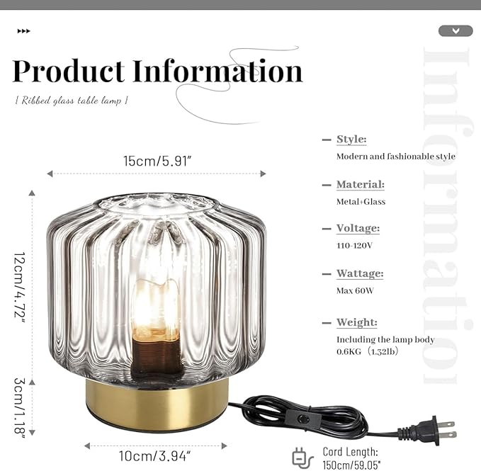 Touch Table Lamp for Bedside, Smoke Gray Glass Table Lamps Mid Century Modern Table Lamp Gold nightstand lamp Mini Desk lamp for Bedroom Living Room Office