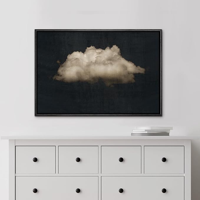 MUDECOR Framed Canvas Print Wall Art Vintage Cumulus Clouds Illustrations Fine Art Decorative Zen Multicolor Country/Farmhouse Retro for Bedroom - 16"x24" Black
