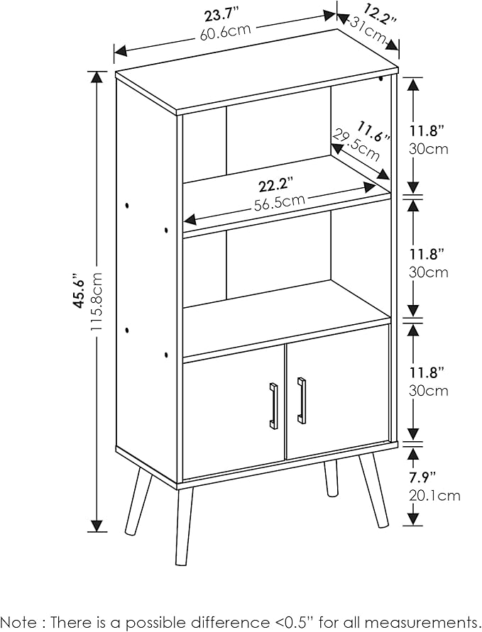 Furinno MIDCENTURY Storage Shelves, Mid-Century Style Accent Storage Cabinet with Doors and Shelves, Bookshelf with Legs, for Living Room, Home Office, Grey Oak