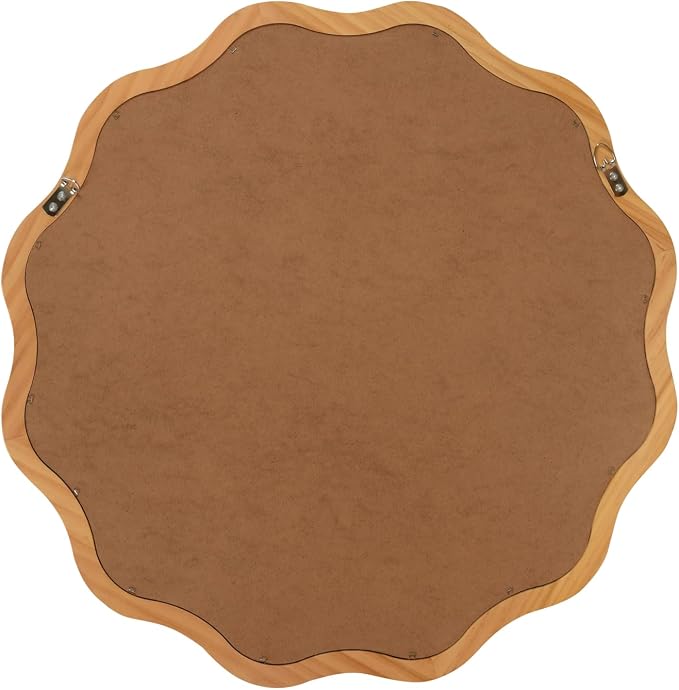 24" Wavy Round Solid Wood Frame Decorative Mirror, for Bedroom, Bathroom, Living Room, Entryway, HU26052223 (Oak)