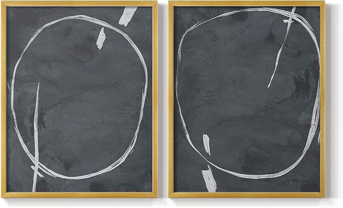 Renditions Gallery Set of 2 Peel & Stick Framed Prints, Abstract Wall Art, Circular Momentum Design Wall Decor, Re-Stickable - Ready to Hang - 16"x20" - GOLD Frame LT588