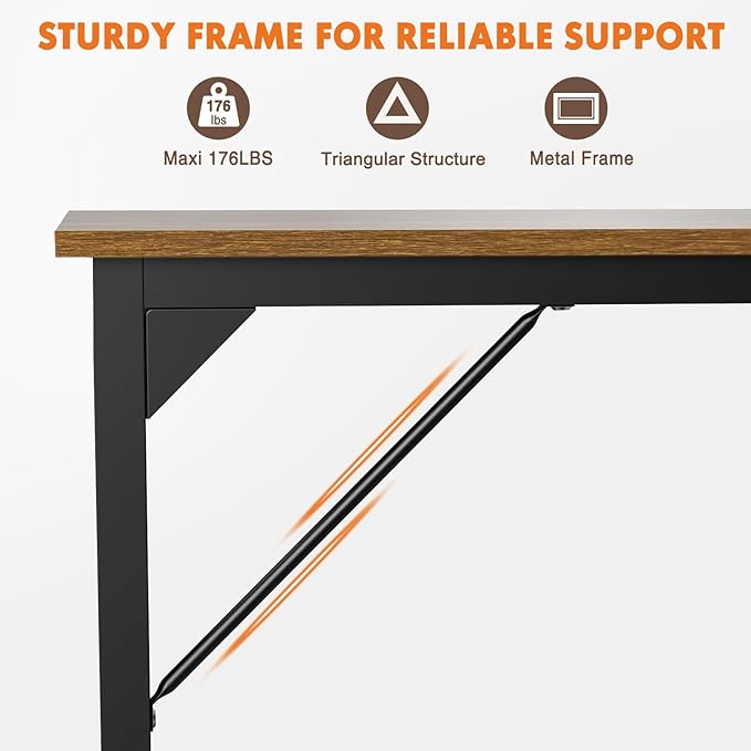 Sweetcrispy Small Computer Office Desk 63 Inch Student Study Writing Work with Metal Frame Wood Tabletop Modern Simple Home Bedroom PC Table Perfect for Small Spaces - Brown