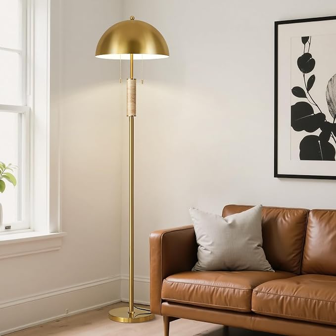 Modern Floor Lamp for Living Room - 62" Tall Standing Lamp Mid Century Gold Corner Floor Lamp with Foot Switch and Unique Travertine Decor Pole Floor Reading Lamp for Bedroom Office