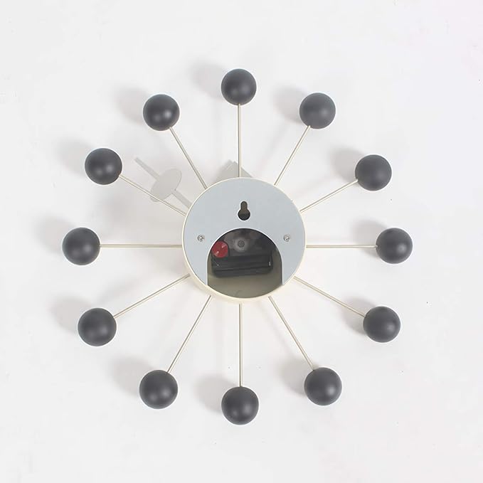SHISEDECO Mid Century Retro Design Painted Solid Wood Non Ticking Decorative Modern Silent Wall Clocks for Home, Kitchen, Living Room, Office etc. (Ball Clock in Black)