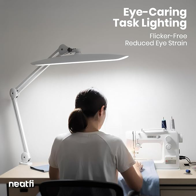 Neatfi XL Nail Desk Lamp with Clamp, 2200 Lumens, 20-Inch Wide Head, Dimmable 4 Levels, 6500K, LED Task Light for Manicure Table, Crafts, Workbench, Office (Non-CCT, White)