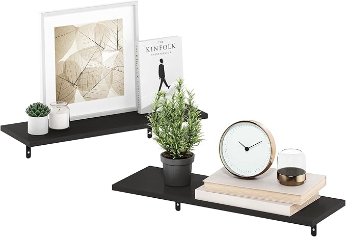 Furinno Rossi Floating Shelves for Wall Set of 4, 23-Inch Wall Shelf, Floating Shelf, Wall Mounted Shelves, for Bathroom, Bedroom, Living Room, Espresso