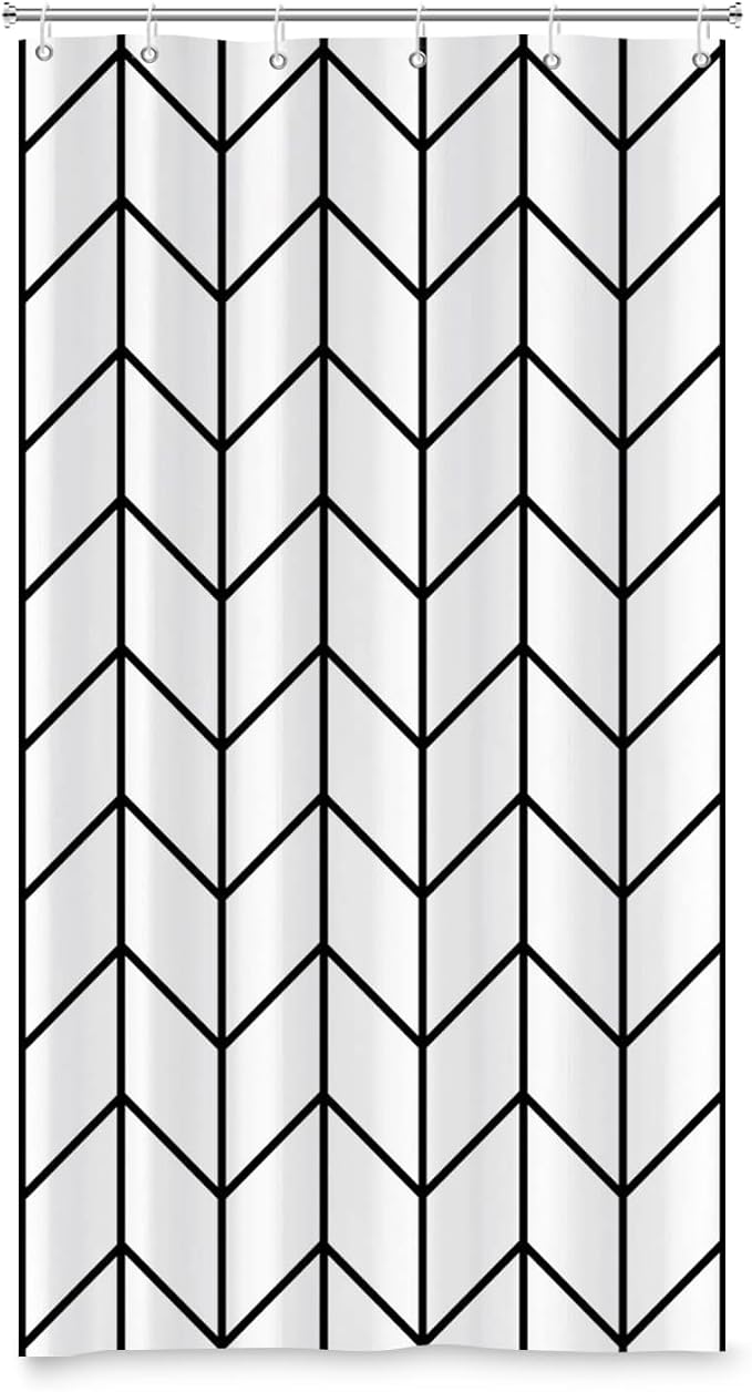 Boho Herringbone Shower Curtains Black White Zig Zag Geometric Bathroom Curtain Minimalist Abstract Polyester Shower Curtain Sets for Bathroom Extra Long 54x72 in with 10 Hooks