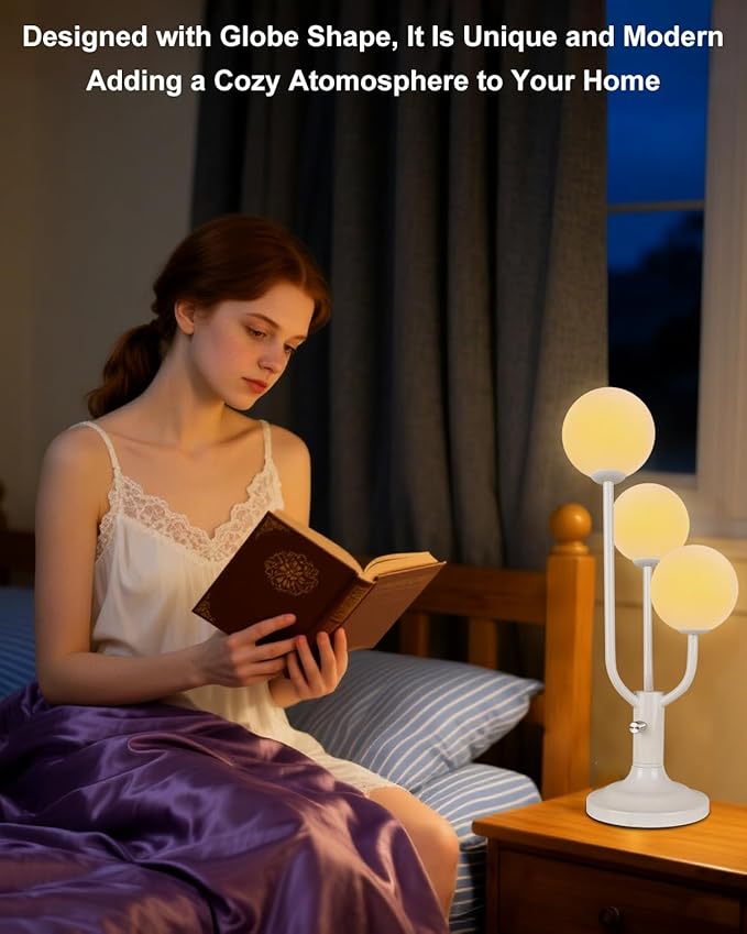 Lightdot Modern White Globe Table Lamp Dimmable Mid Century 3-Light Desk Lamp 3000K Warmwhite Nightstand Lamp for Bedroom Bedside End Table(G9 Bulb Included)