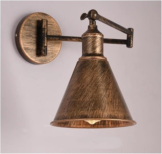 Folding Wall Lamp Retro Rocker Arm Wall Lamp Bedroom Bedside Lamp Iron Art Living Room Study Reading Wall Sconce Swing Arm Adjustable Vintage Wall Mount Light Sconce ( Color : H-Antique color )