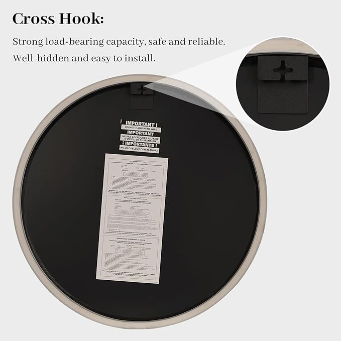 WallBeyond Round Mirror 28 Inch,Linen-Texture Circle Wall Mirror for Bathroom, Bedroom, Entryway, Living Room