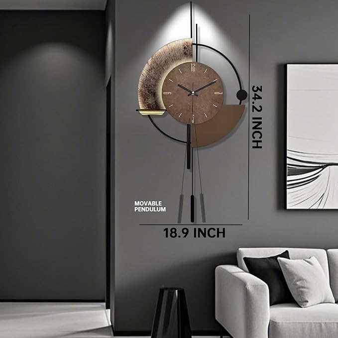 SIN&MI Wall Clock,Decorative Wall Clocks with Pendulum,Silent Quality Quartz Clock Battery Operated,Large Clock for Living Room,Kitchen,Home,Bathroom,Bedroom Wall Decor,18.9 * 34.2inch