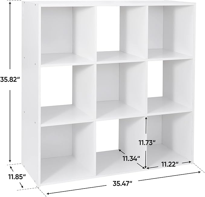 ZenStyle 9 Cube Storage Shelf Organizer, Wooden Bookshelf System Display Cube Shelves Compartments, Customizable W/ 5 Removable Back Panels (White)