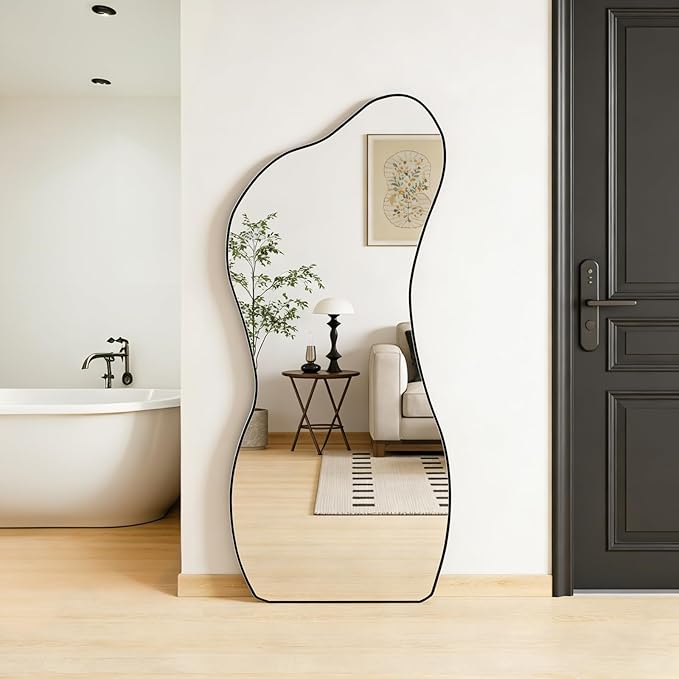 POZINO Irregular Frameless Mirror, 47.2"x22" Asymmetrical Wall Mirror, Modern Abstract Mirrors, Odd Shaped Mirrors for Living Room Bathroom Bedroom Entryway Hallway