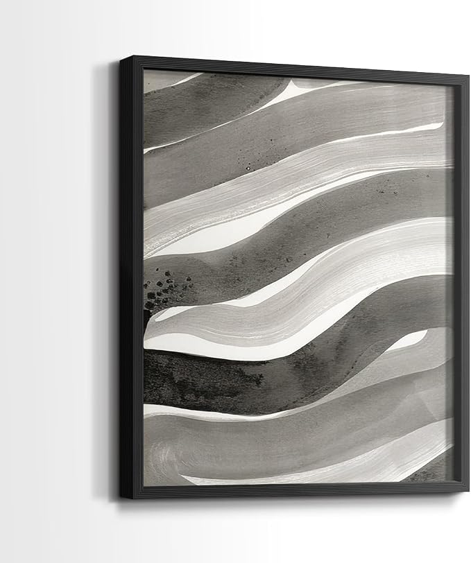 Renditions Gallery Set of 2 Peel & Stick Framed Prints, Watercolor Abstract Wall Art, Black and White Bold Brushstrokes Wall Decor, Re-Stickable - Ready to Hang - 11"x14" - Black Frame LT588