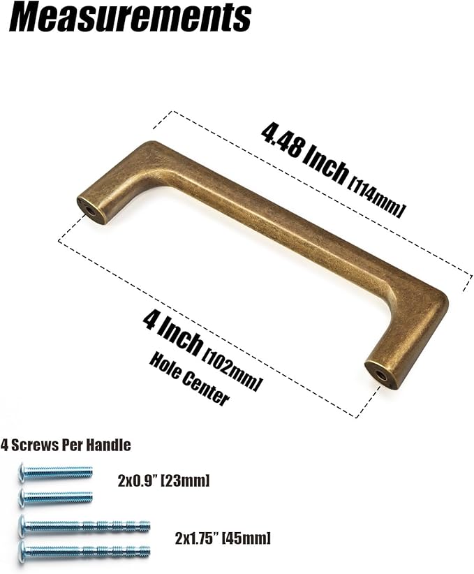 Goo-Ki Antique Brass Cabinet Pulls with 4''(102mm) Hole Centers, Retro Style Zinc Alloy Cabinet Handles for Dresser,Wardrobe,Cupboard- 6 Pack