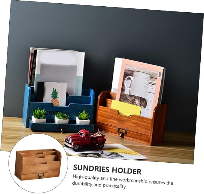STOBAZA 1pc Desktop Bookshelf Organizer Wooden Sundries Container Storage Rack Multi Design for Home Office Dormitory Convenient Desktop Holder Chocolate Finish