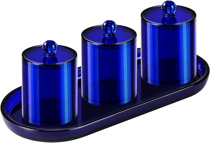 SheeChung Acrylic Vanity Tray, 2 Pack, 9.65 in x 4.5 in x 0.79 in, Catchall Tray, Countertop Sink Tray Dispenser, Sturdy Holder for Cabinet, Shelf, Cupboard, or Closet Organization (Blue)