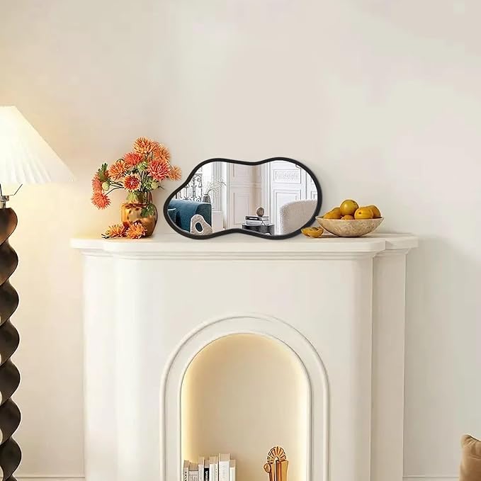 AAZZKANG Irregular Wall Mirror with Wood Framed Small Asymmetrical Black Hanging Mirrors for Bedroom Living Room Bathroom Entryway Dressing Room Decorative